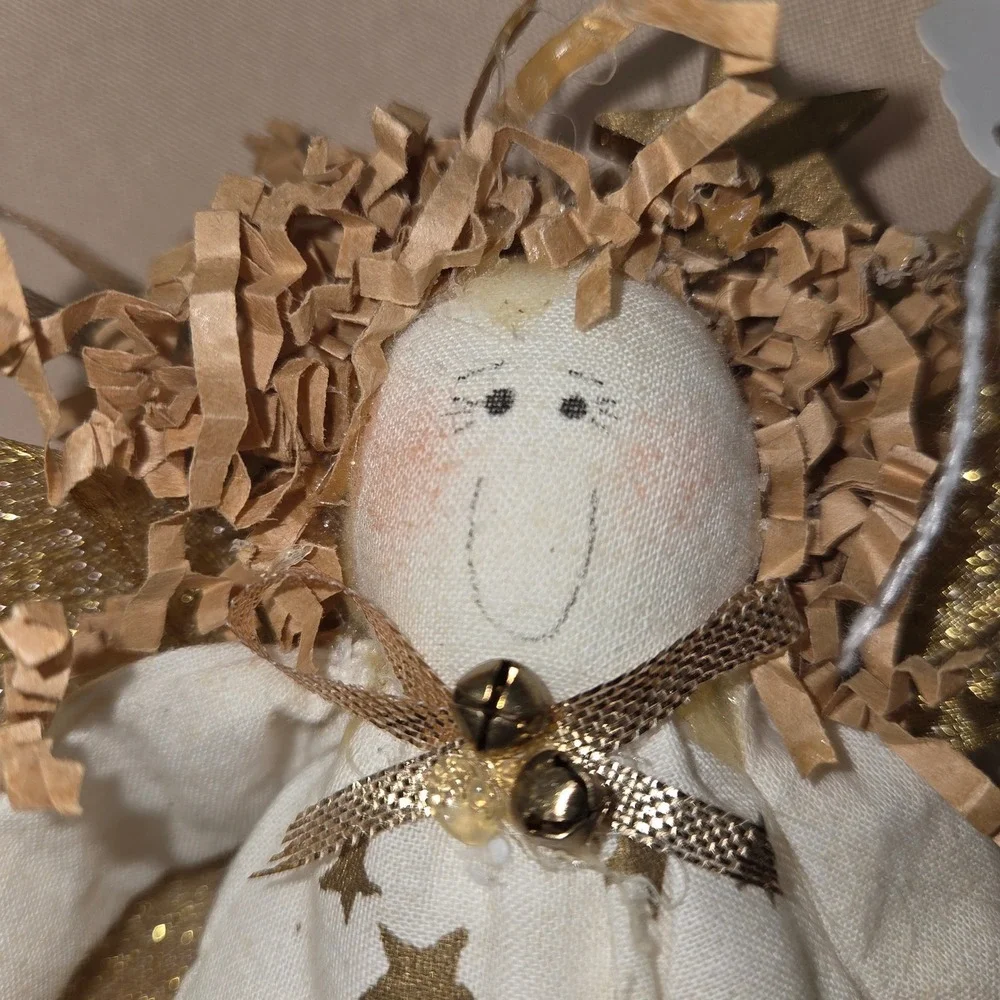 Angel Christmas Ornament Gold Stars Fabric Shelf Sitter‎ Rusic Weightd Bottom